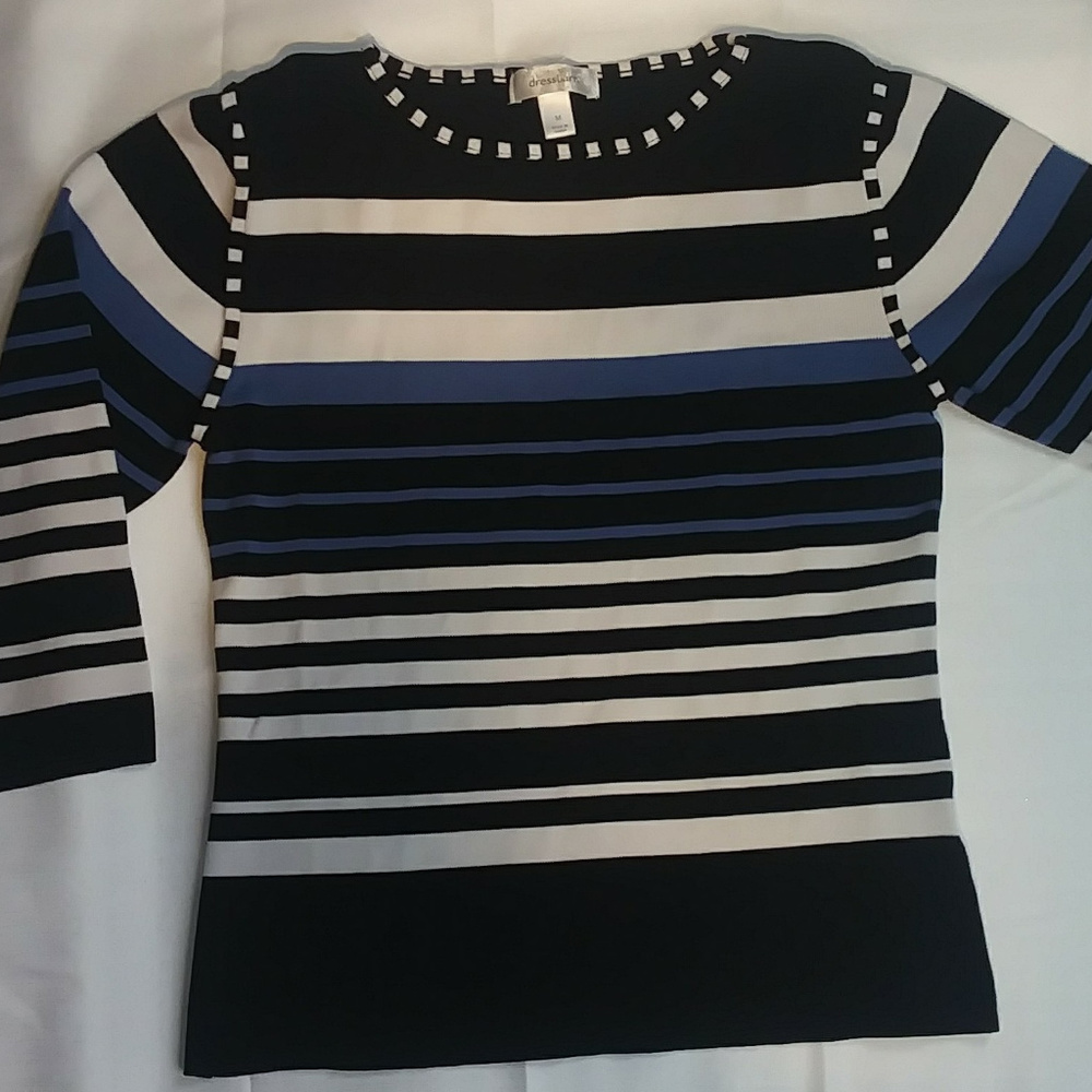 Black Blue and White Stripe Top